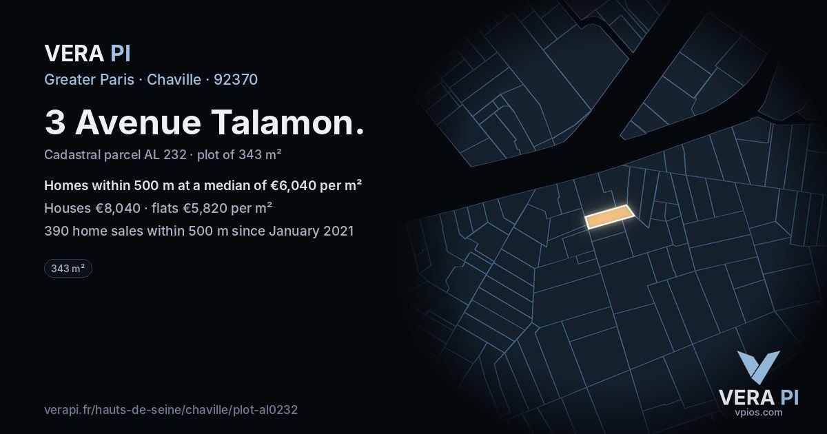 3 Avenue Talamon, Chaville at night – the plot lit, the parcels around coloured by the prices near them