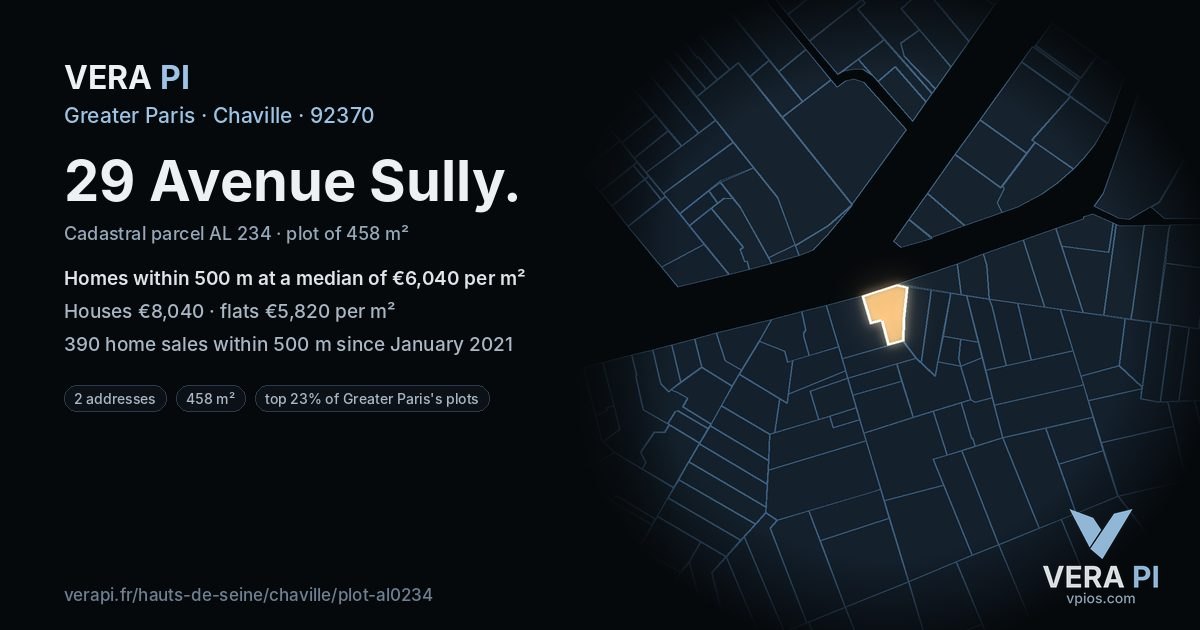 29 Avenue Sully, Chaville at night – the plot lit, the parcels around coloured by the prices near them