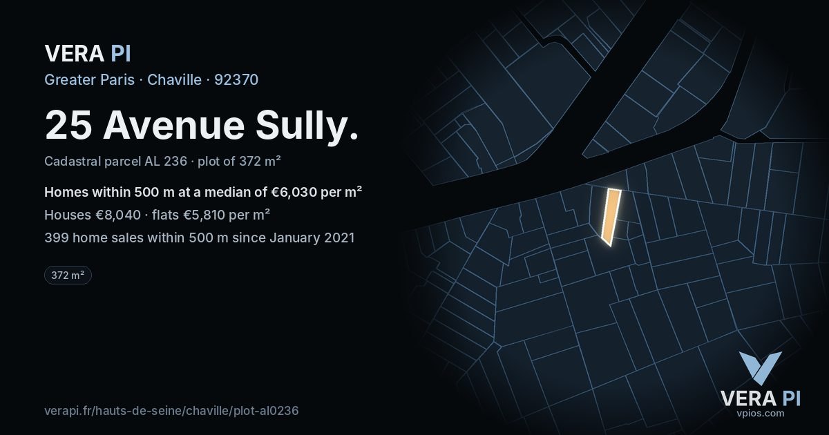 25 Avenue Sully, Chaville at night – the plot lit, the parcels around coloured by the prices near them