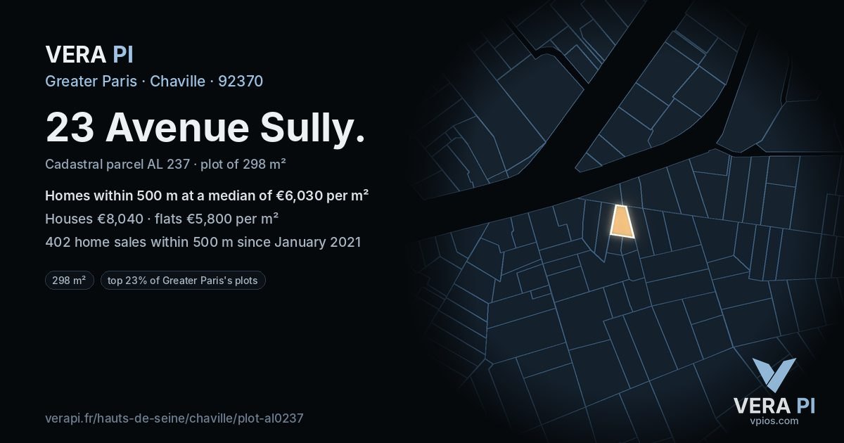 23 Avenue Sully, Chaville at night – the plot lit, the parcels around coloured by the prices near them