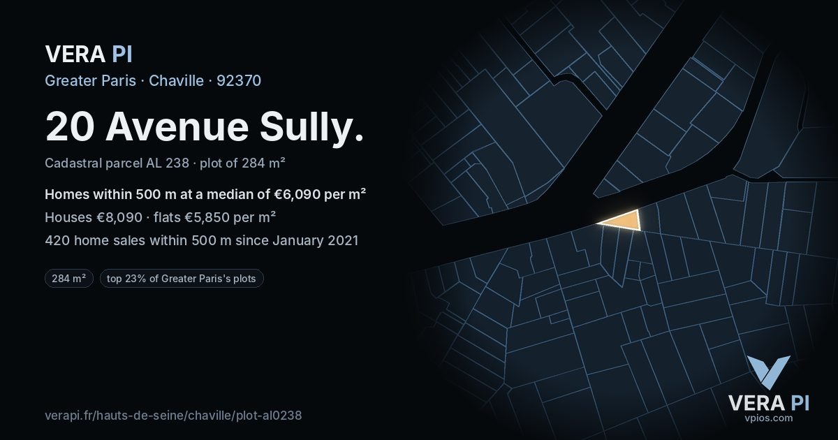20 Avenue Sully, Chaville at night – the plot lit, the parcels around coloured by the prices near them