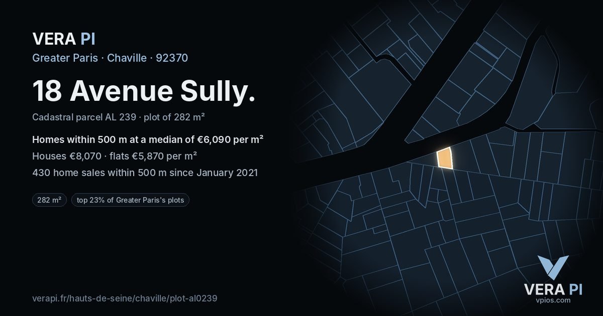 18 Avenue Sully, Chaville at night – the plot lit, the parcels around coloured by the prices near them