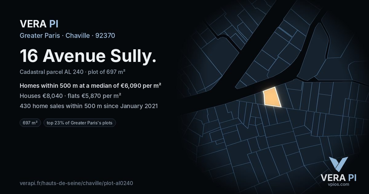 16 Avenue Sully, Chaville at night – the plot lit, the parcels around coloured by the prices near them