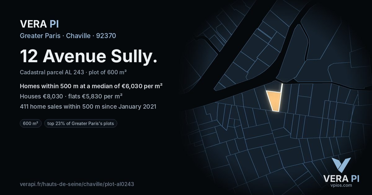 12 Avenue Sully, Chaville at night – the plot lit, the parcels around coloured by the prices near them