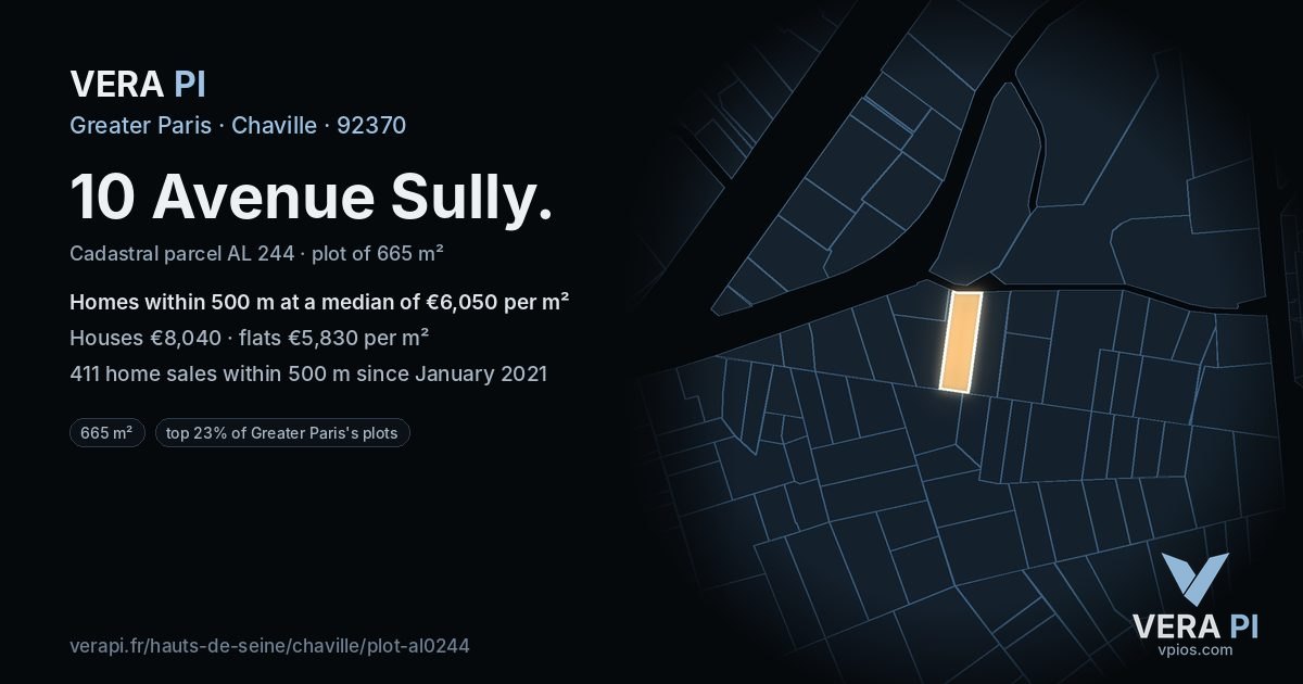 10 Avenue Sully, Chaville at night – the plot lit, the parcels around coloured by the prices near them