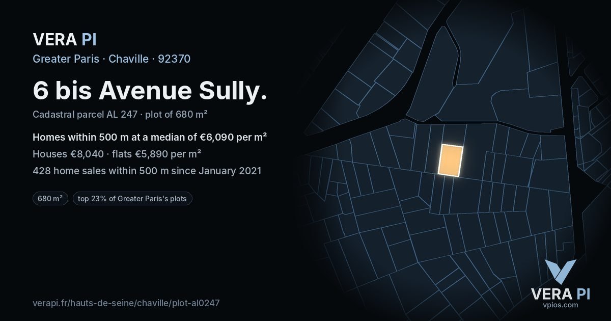 6 bis Avenue Sully, Chaville at night – the plot lit, the parcels around coloured by the prices near them