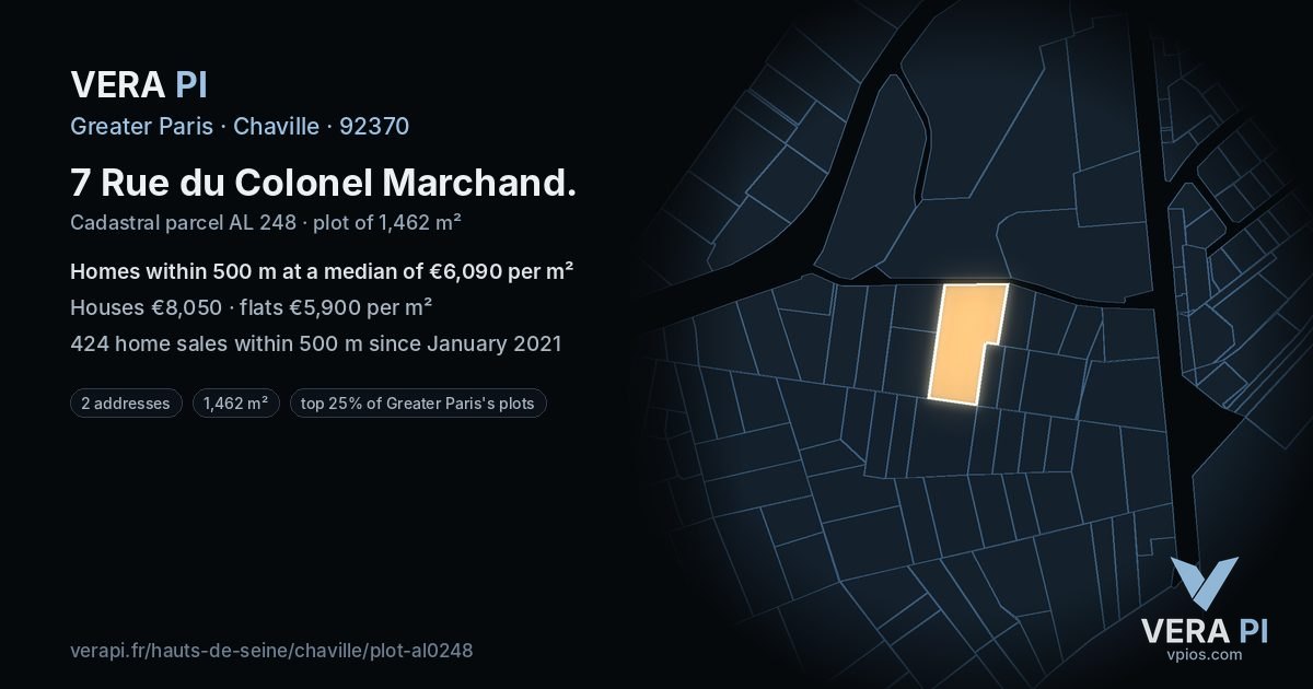 7 Rue du Colonel Marchand, Chaville at night – the plot lit, the parcels around coloured by the prices near them