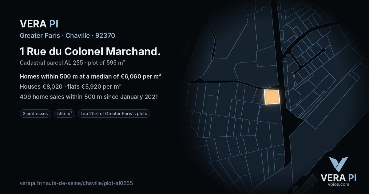 1 Rue du Colonel Marchand, Chaville at night – the plot lit, the parcels around coloured by the prices near them