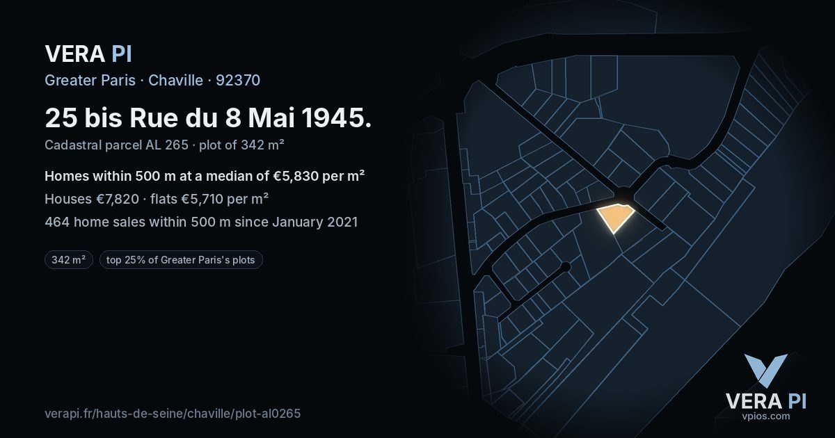 25 bis Rue du 8 Mai 1945, Chaville at night – the plot lit, the parcels around coloured by the prices near them
