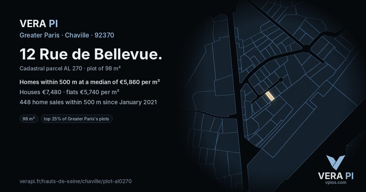 12 Rue de Bellevue, Chaville at night – the plot lit, the parcels around coloured by the prices near them
