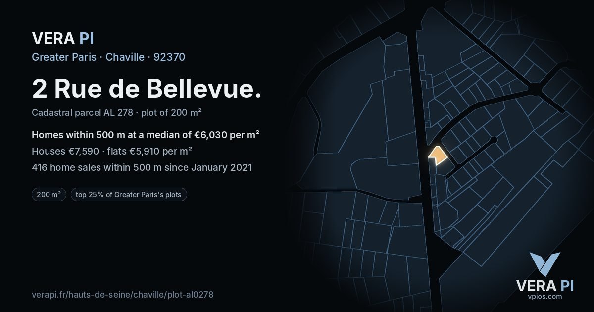 2 Rue de Bellevue, Chaville at night – the plot lit, the parcels around coloured by the prices near them