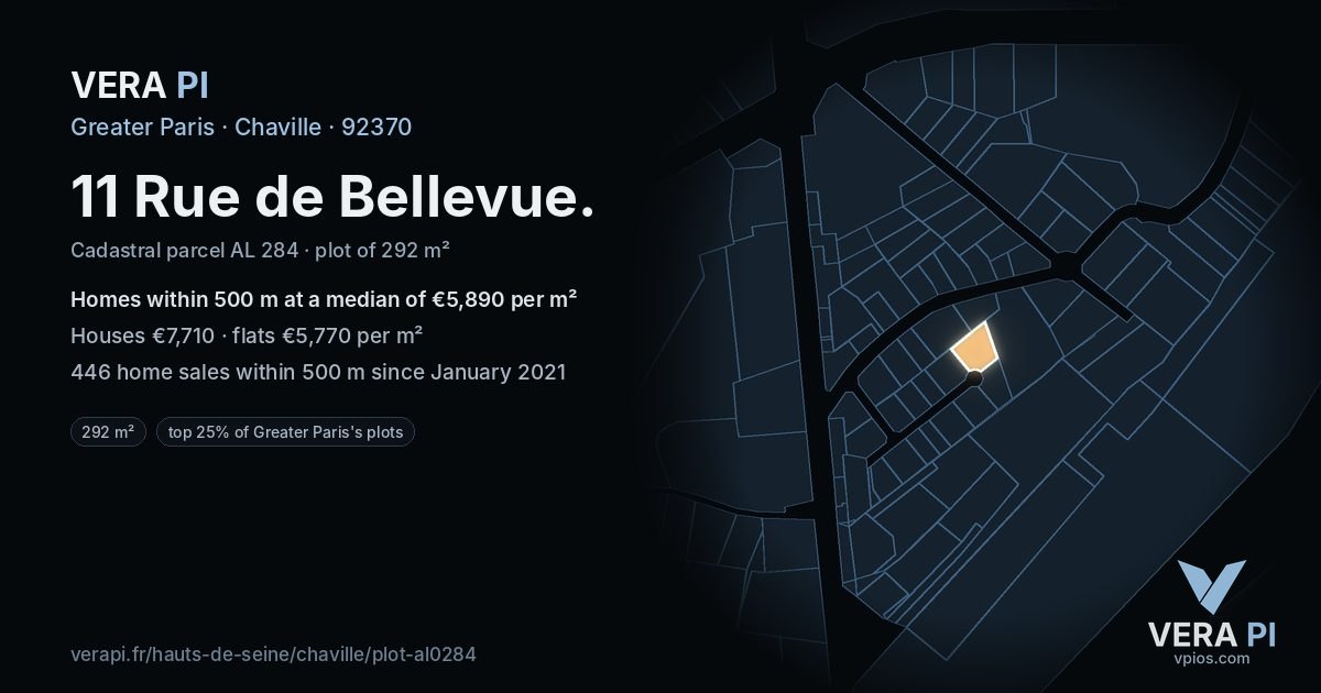11 Rue de Bellevue, Chaville at night – the plot lit, the parcels around coloured by the prices near them
