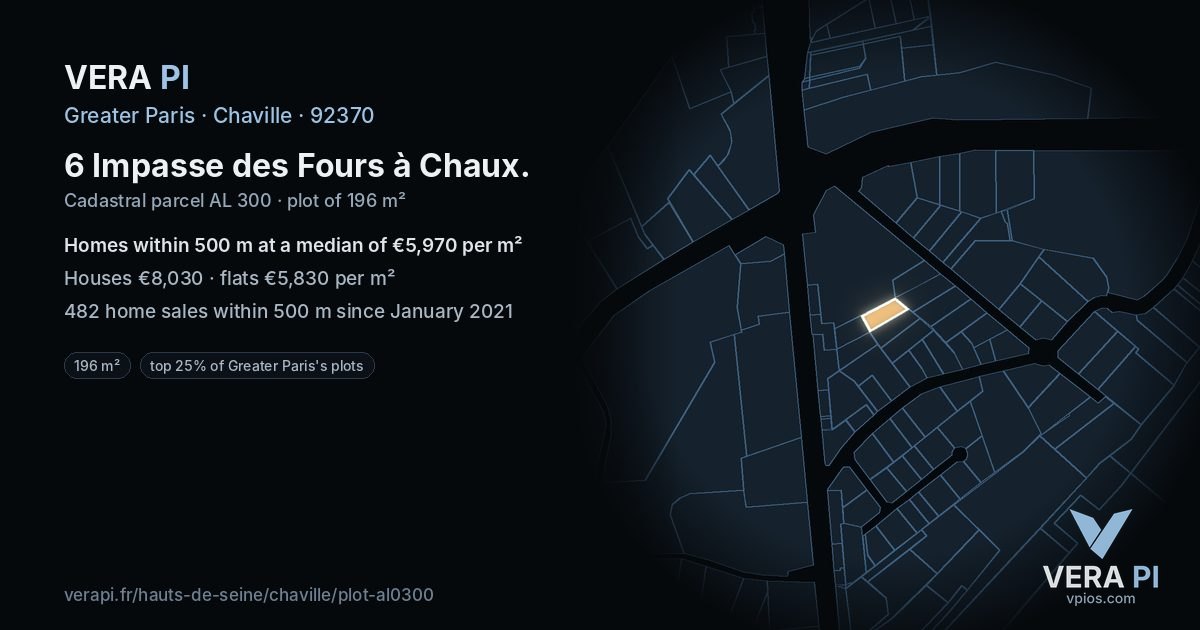 6 Impasse des Fours à Chaux, Chaville at night – the plot lit, the parcels around coloured by the prices near them