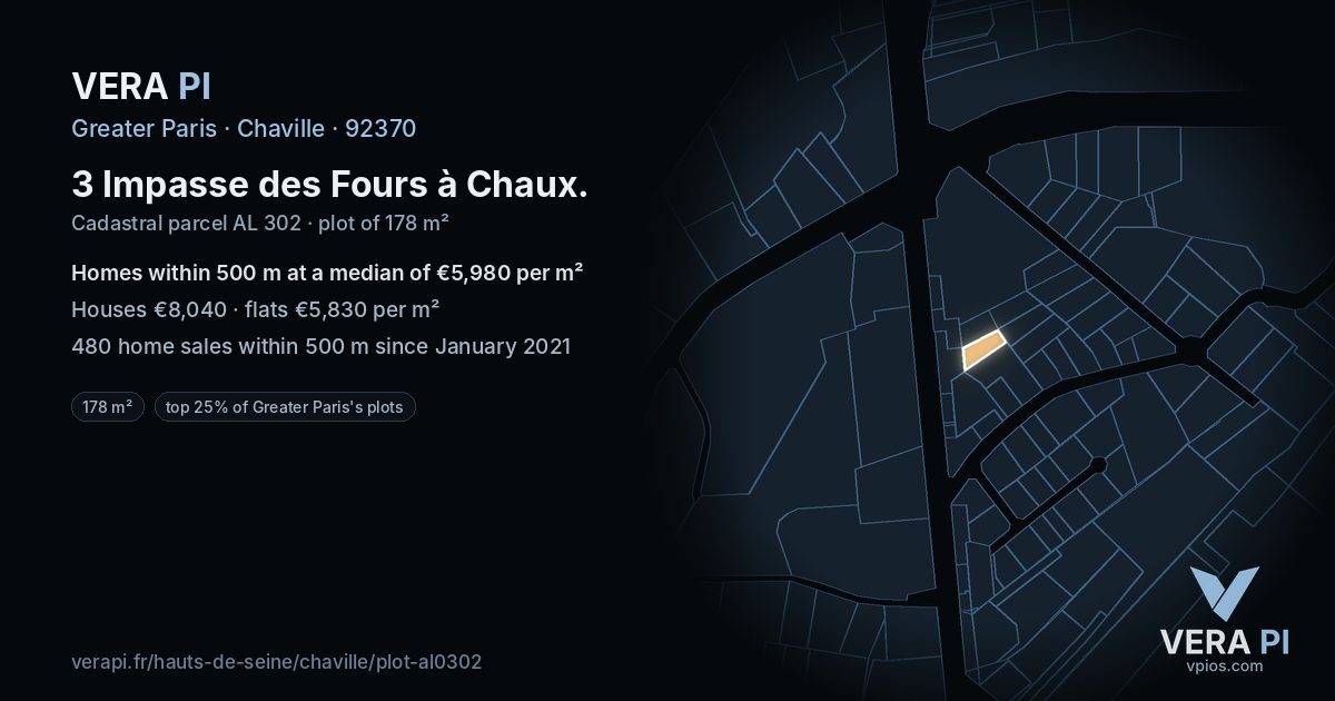 3 Impasse des Fours à Chaux, Chaville at night – the plot lit, the parcels around coloured by the prices near them