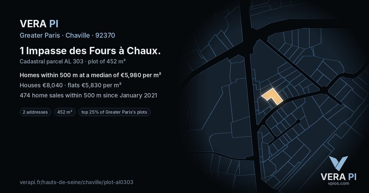 1 Impasse des Fours à Chaux, Chaville at night – the plot lit, the parcels around coloured by the prices near them