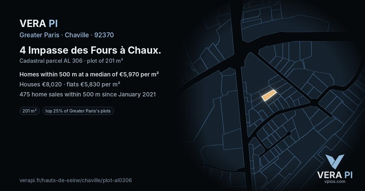 4 Impasse des Fours à Chaux, Chaville at night – the plot lit, the parcels around coloured by the prices near them