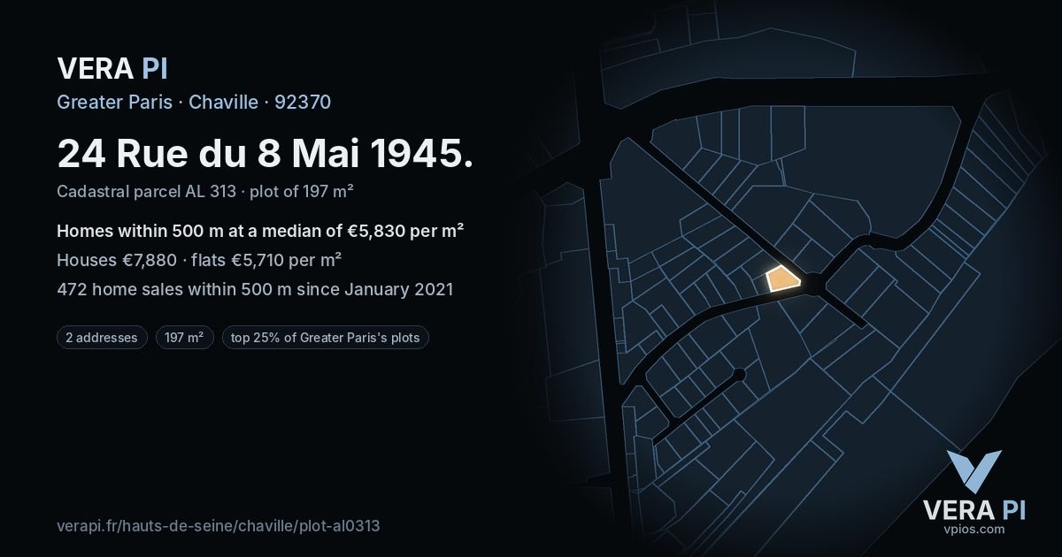24 Rue du 8 Mai 1945, Chaville at night – the plot lit, the parcels around coloured by the prices near them
