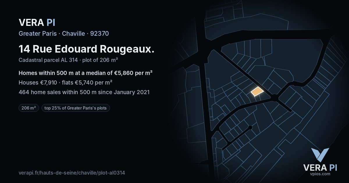 14 Rue Edouard Rougeaux, Chaville at night – the plot lit, the parcels around coloured by the prices near them