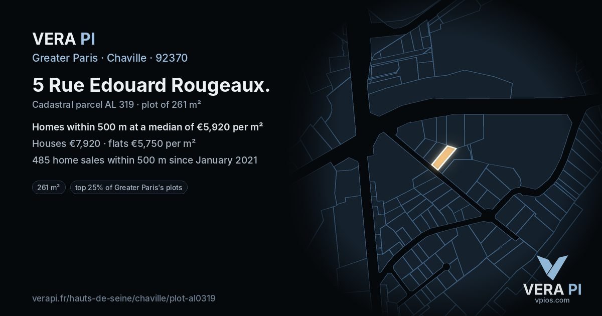 5 Rue Edouard Rougeaux, Chaville at night – the plot lit, the parcels around coloured by the prices near them