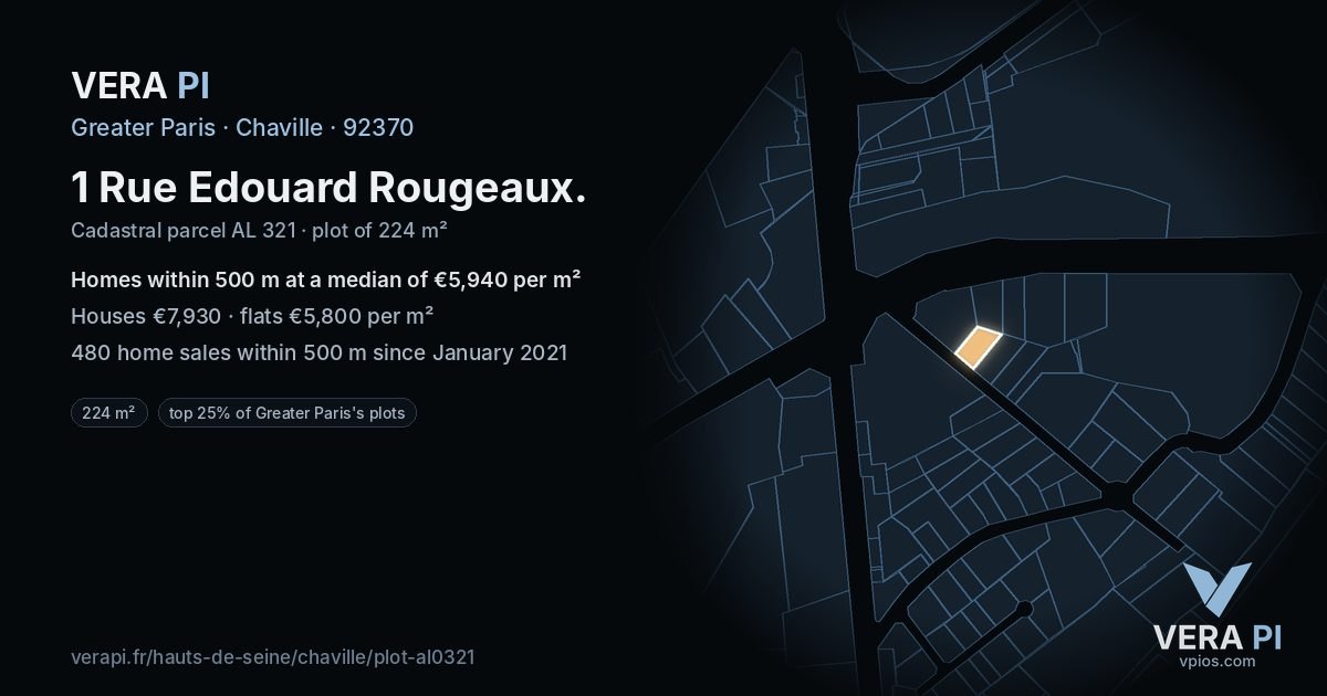 1 Rue Edouard Rougeaux, Chaville at night – the plot lit, the parcels around coloured by the prices near them