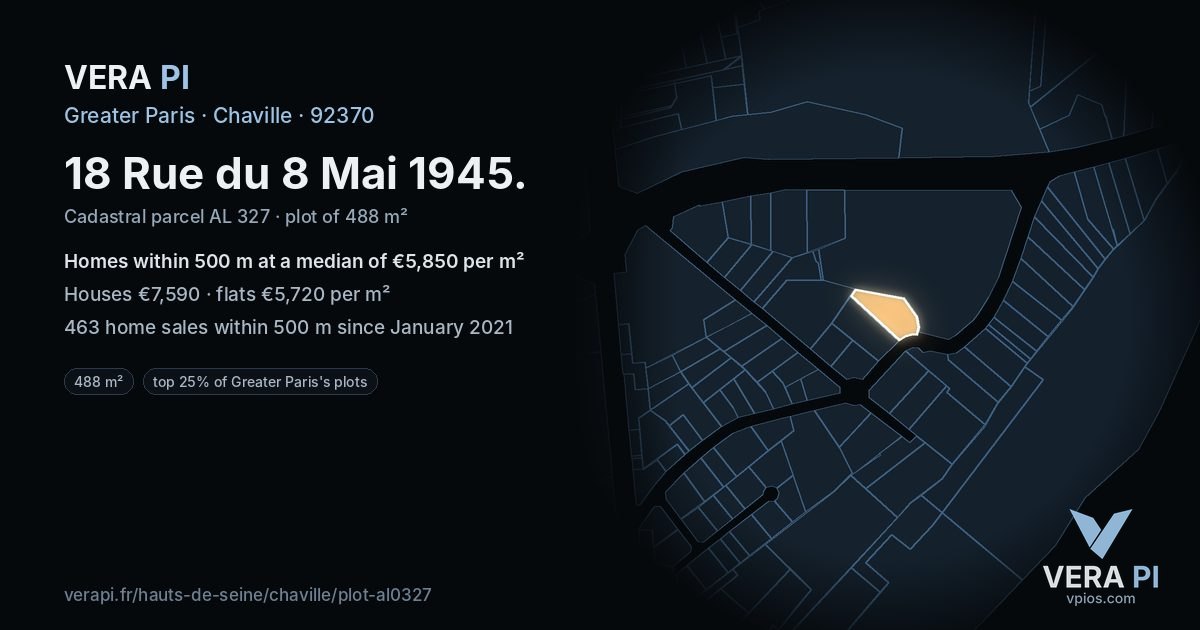 18 Rue du 8 Mai 1945, Chaville at night – the plot lit, the parcels around coloured by the prices near them