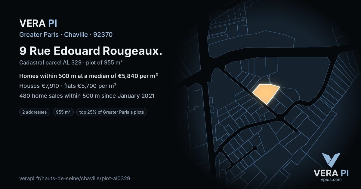 9 Rue Edouard Rougeaux, Chaville at night – the plot lit, the parcels around coloured by the prices near them