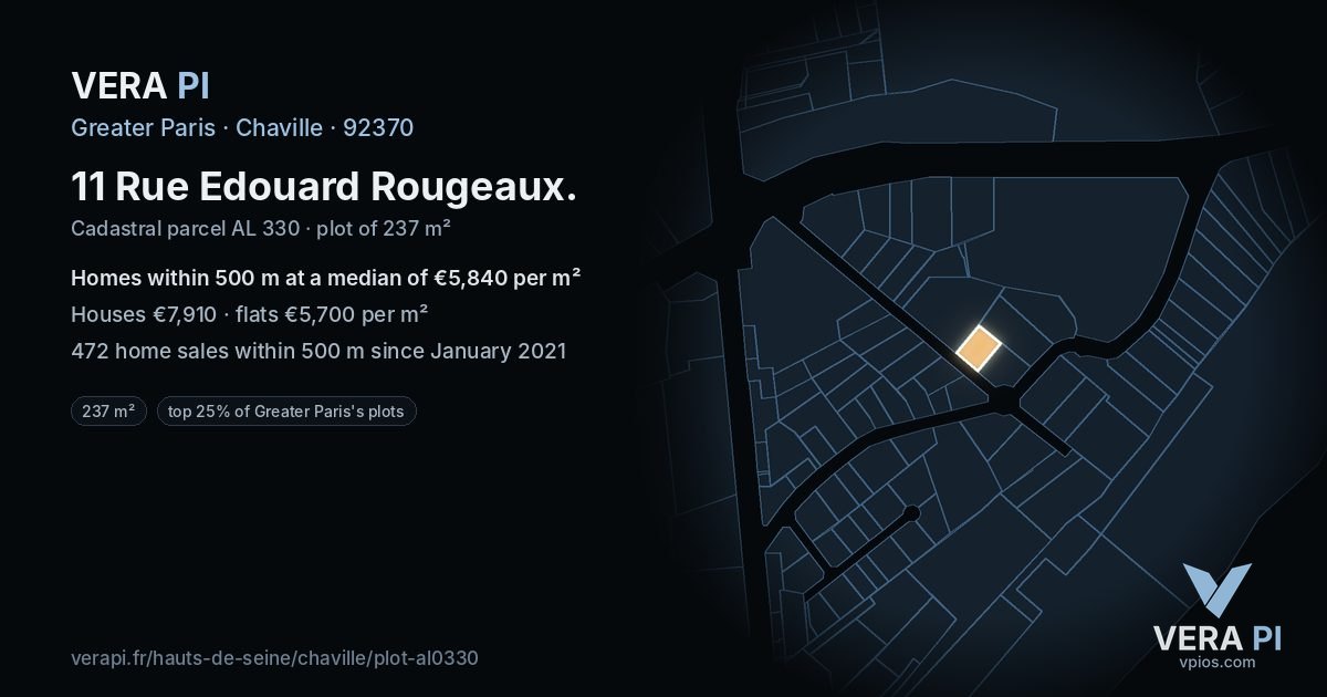 11 Rue Edouard Rougeaux, Chaville at night – the plot lit, the parcels around coloured by the prices near them