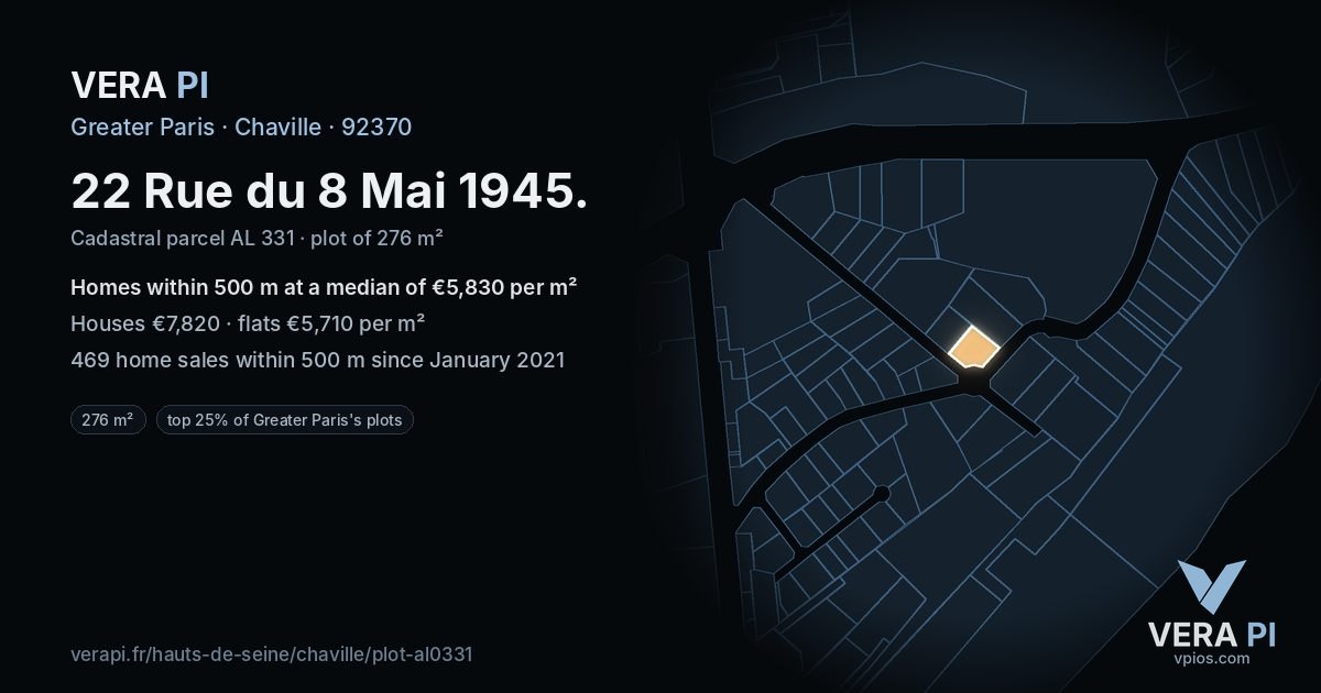 22 Rue du 8 Mai 1945, Chaville at night – the plot lit, the parcels around coloured by the prices near them