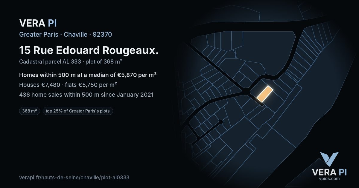 15 Rue Edouard Rougeaux, Chaville at night – the plot lit, the parcels around coloured by the prices near them