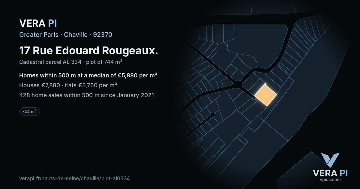 17 Rue Edouard Rougeaux, Chaville at night – the plot lit, the parcels around coloured by the prices near them