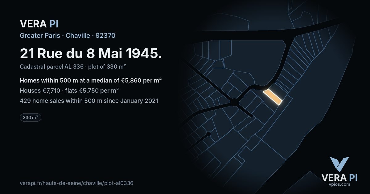 21 Rue du 8 Mai 1945, Chaville at night – the plot lit, the parcels around coloured by the prices near them
