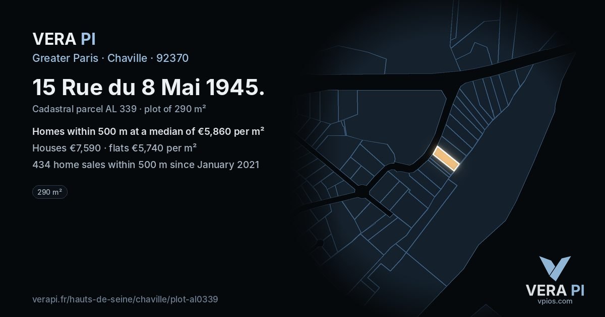15 Rue du 8 Mai 1945, Chaville at night – the plot lit, the parcels around coloured by the prices near them