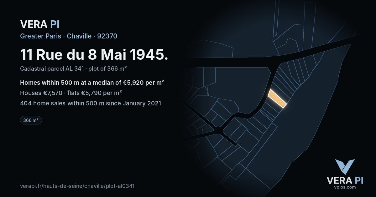 11 Rue du 8 Mai 1945, Chaville at night – the plot lit, the parcels around coloured by the prices near them