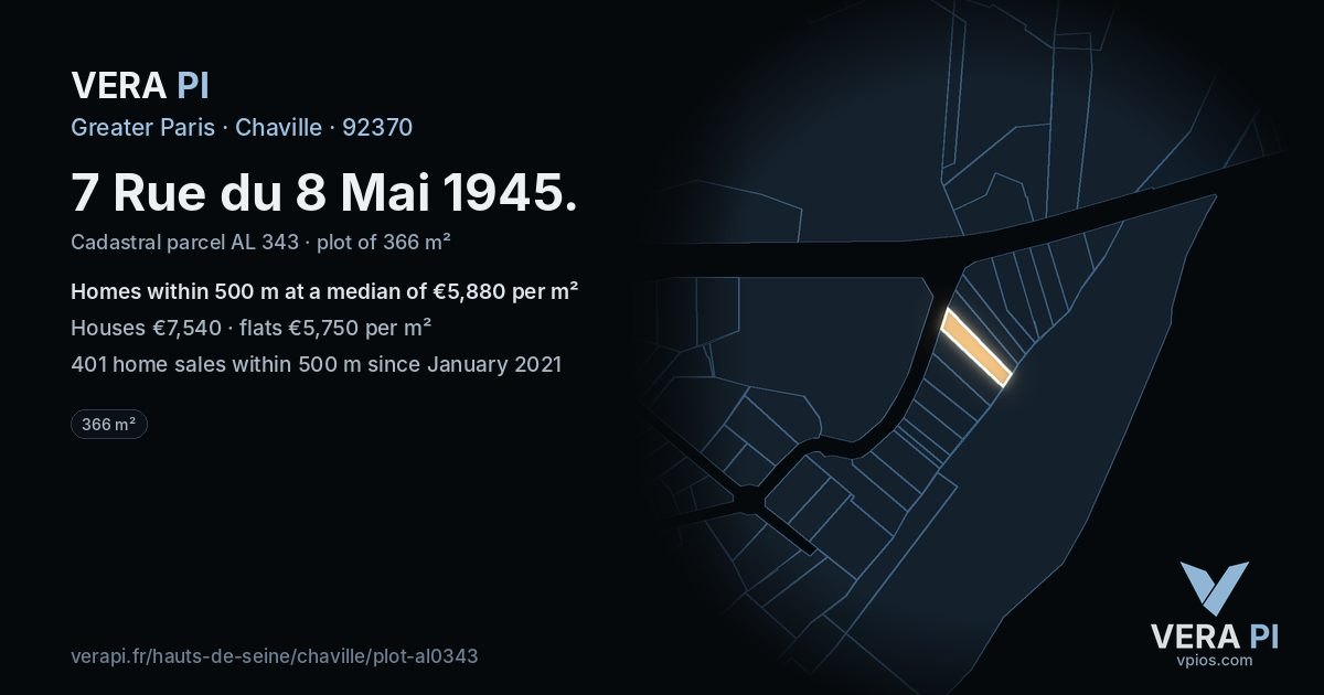 7 Rue du 8 Mai 1945, Chaville at night – the plot lit, the parcels around coloured by the prices near them