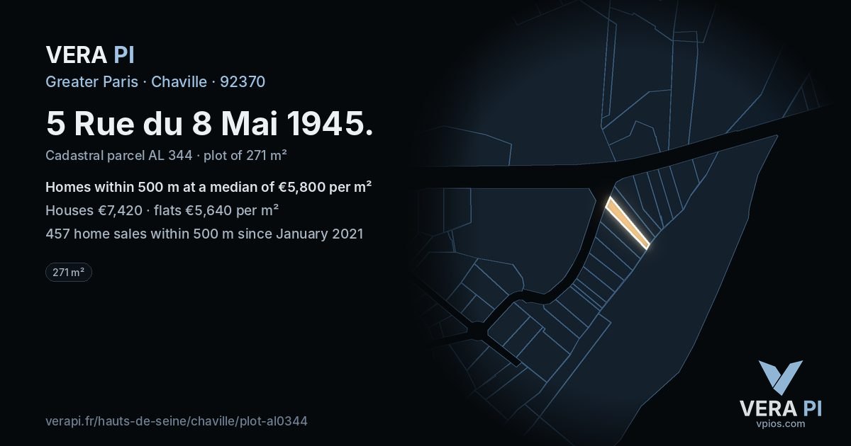 5 Rue du 8 Mai 1945, Chaville at night – the plot lit, the parcels around coloured by the prices near them