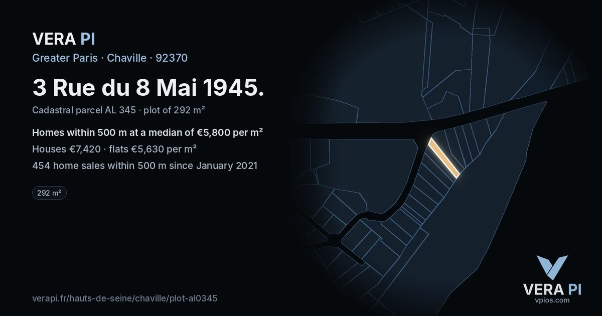 3 Rue du 8 Mai 1945, Chaville at night – the plot lit, the parcels around coloured by the prices near them