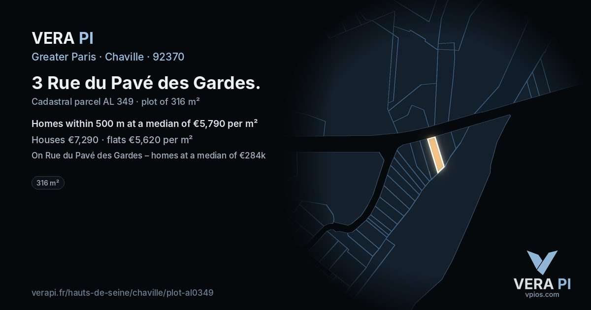 3 Rue du Pavé des Gardes, Chaville at night – the plot lit, the parcels around coloured by the prices near them