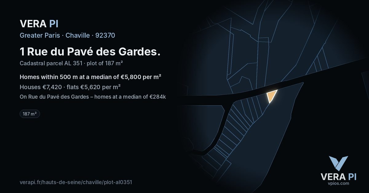 1 Rue du Pavé des Gardes, Chaville at night – the plot lit, the parcels around coloured by the prices near them