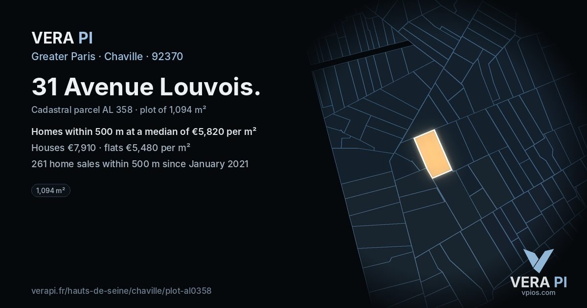 31 Avenue Louvois, Chaville at night – the plot lit, the parcels around coloured by the prices near them