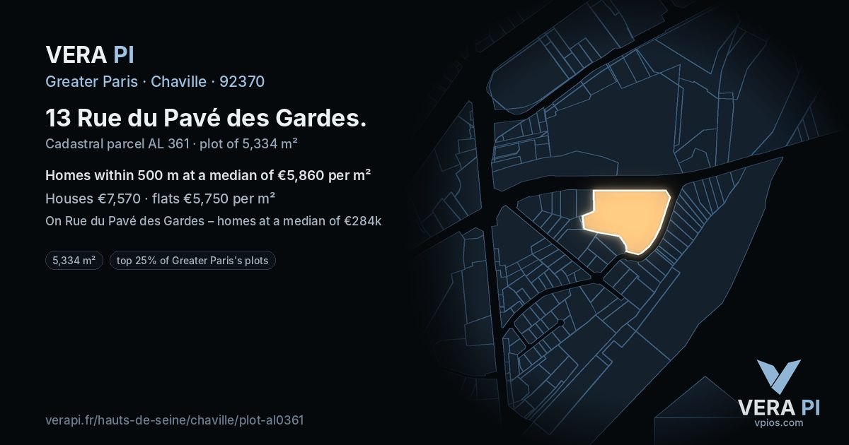 13 Rue du Pavé des Gardes, Chaville at night – the plot lit, the parcels around coloured by the prices near them
