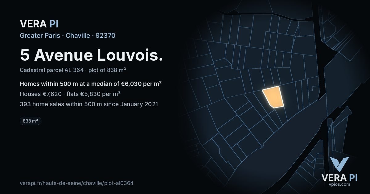 5 Avenue Louvois, Chaville at night – the plot lit, the parcels around coloured by the prices near them