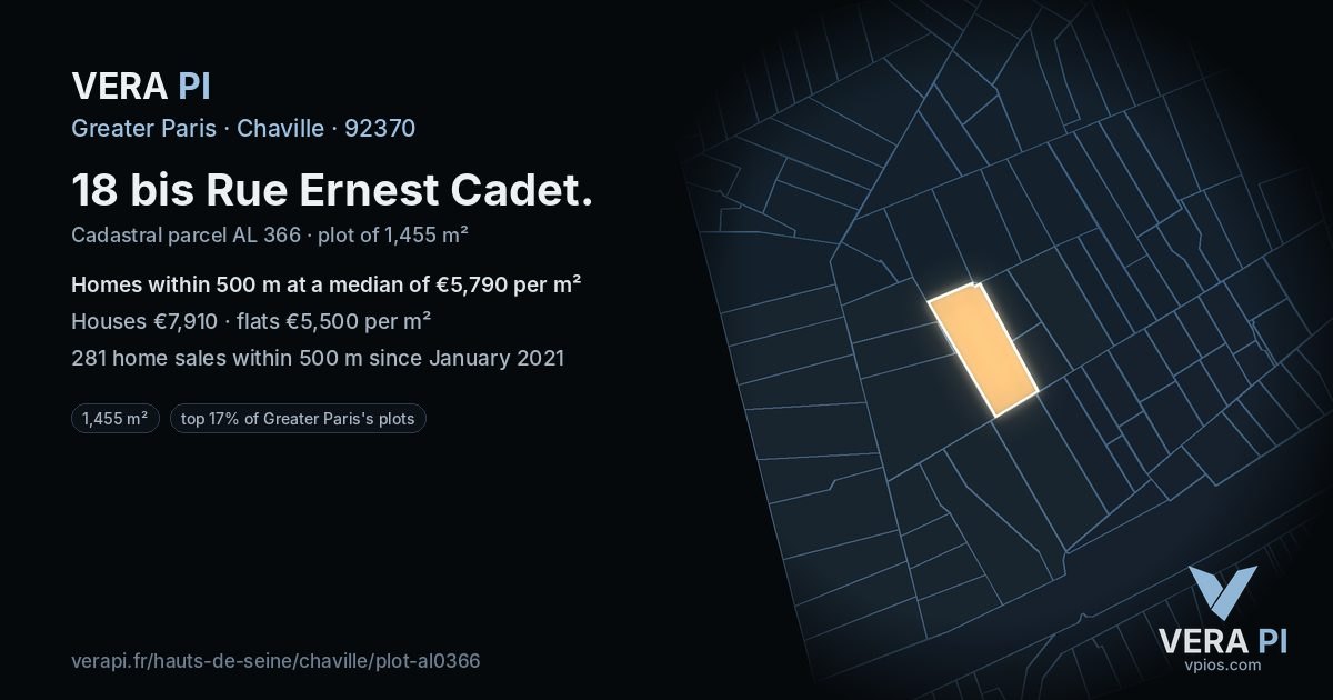 18 bis Rue Ernest Cadet, Chaville at night – the plot lit, the parcels around coloured by the prices near them