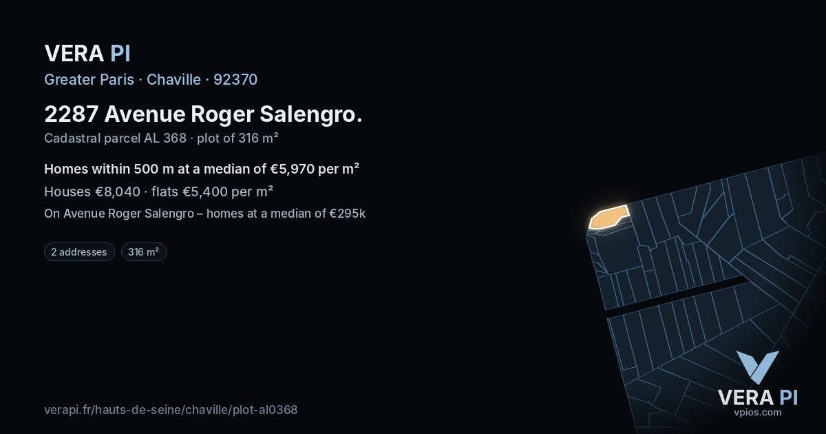 2287 Avenue Roger Salengro, Chaville at night – the plot lit, the parcels around coloured by the prices near them
