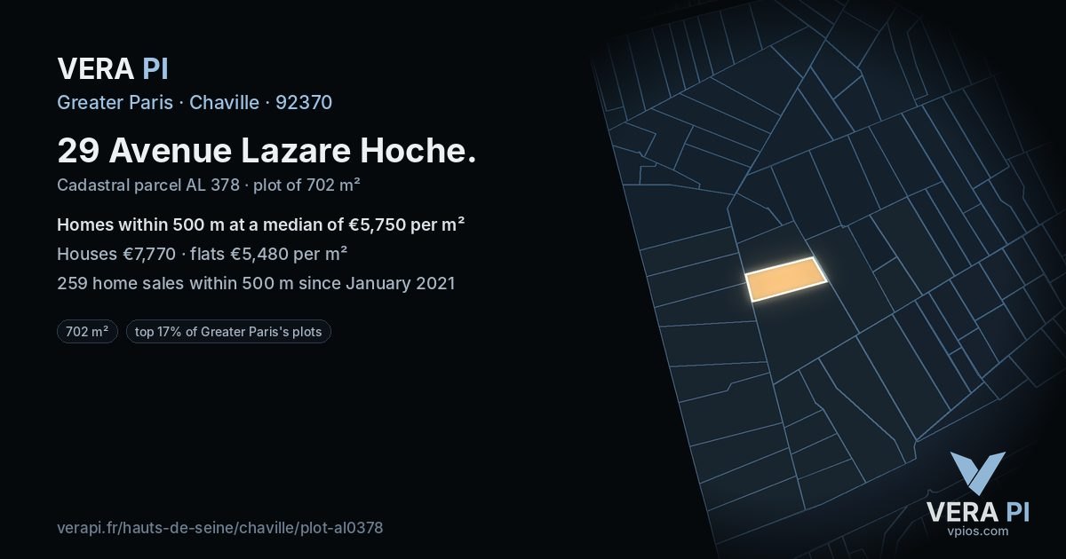 29 Avenue Lazare Hoche, Chaville at night – the plot lit, the parcels around coloured by the prices near them