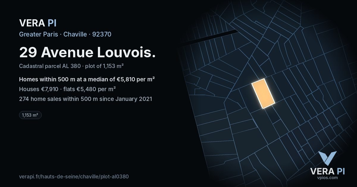 29 Avenue Louvois, Chaville at night – the plot lit, the parcels around coloured by the prices near them