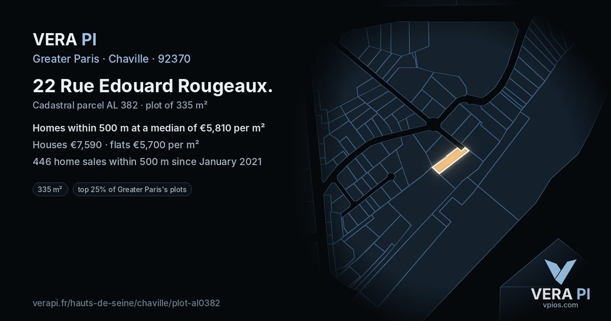 22 Rue Edouard Rougeaux, Chaville at night – the plot lit, the parcels around coloured by the prices near them