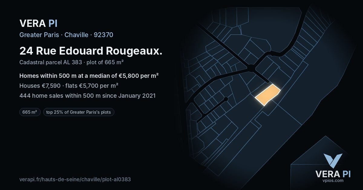 24 Rue Edouard Rougeaux, Chaville at night – the plot lit, the parcels around coloured by the prices near them