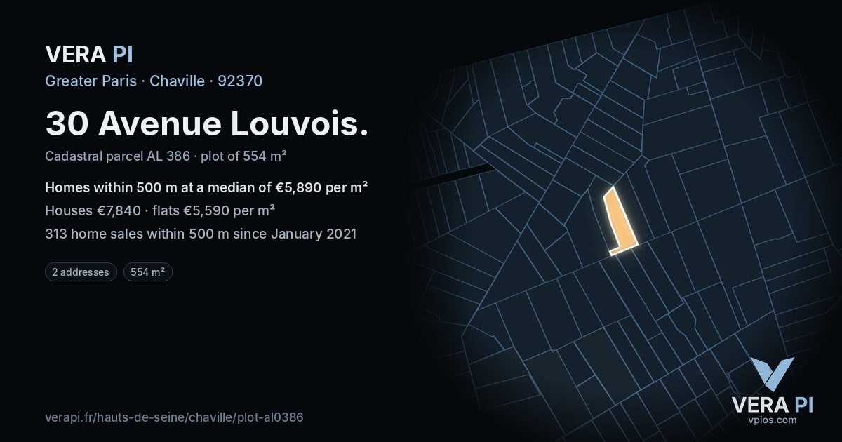 30 Avenue Louvois, Chaville at night – the plot lit, the parcels around coloured by the prices near them