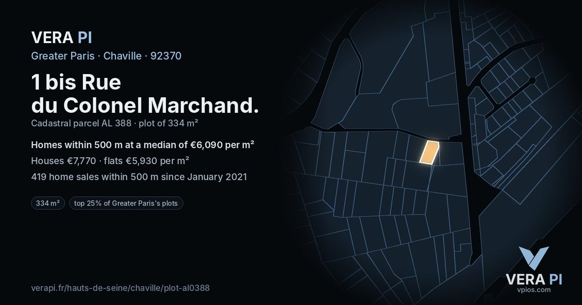 1 bis Rue du Colonel Marchand, Chaville at night – the plot lit, the parcels around coloured by the prices near them