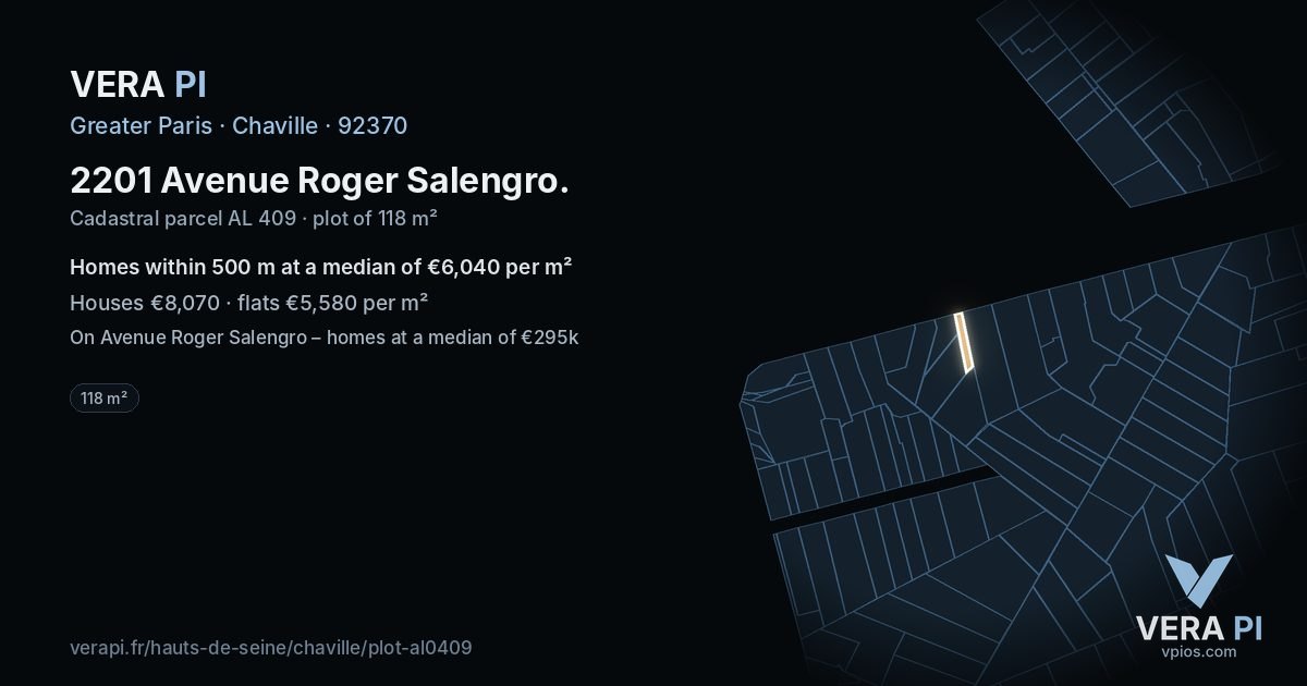 2201 Avenue Roger Salengro, Chaville at night – the plot lit, the parcels around coloured by the prices near them